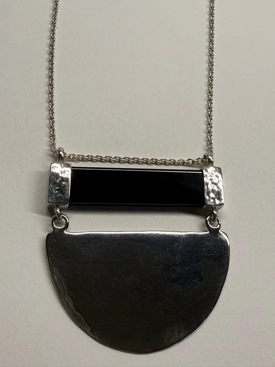 Silpada Black Agate Pendant Necklace Sterling Silver Long 30” Statement - Picture 5 of 6